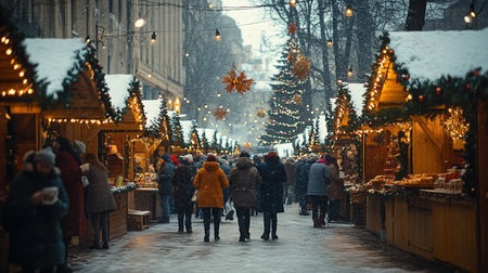 Portrait of teenage girl drinking mulled wine in Christmas market.の素材