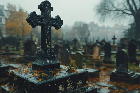 Scary Gothic castle on Halloween night, haunted palace or mansion for dark blue background. Spooky view of old mystery castle and bats in full moon. Horror scene with big glowy house, fantasy place.の素材