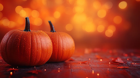 Fresh ripe pumpkin on orange background. Space for text mockup Halloween concept.の素材