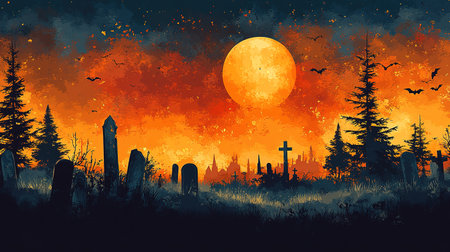 Scary Gothic castle on Halloween night, haunted palace or mansion for dark blue background. Spooky view of old mystery castle and bats in full moon. Horror scene with big glowy house, fantasy place.の素材