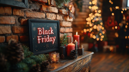Black Friday. Neon inscription on the background of an old brick wall. Business, sales. Discounts.の素材