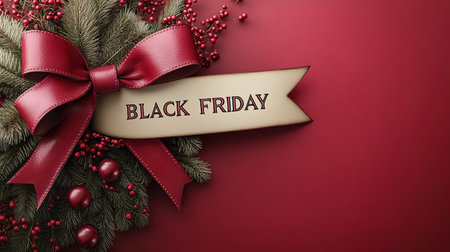 Photo of hanging black price tag on isolated red background with text black Friday.の素材