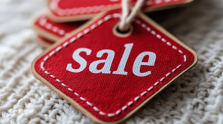 Black Friday Sale or Discount banner. Red clothes tag over red background. Modern minimal design with space for text. Template for promotion, advertising, web, social and fashion ads.の素材