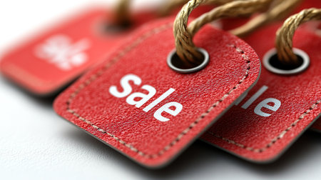 Black Friday Sale or Discount banner. Red clothes tag over red background. Modern minimal design with space for text. Template for promotion, advertising, web, social and fashion ads.の素材