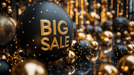 Black Friday, black and gold kraft shopping bag with inscription Big Sale on dark background. Black friday sale, discount, recycling, shopping and ecology concept. With copy space.の素材