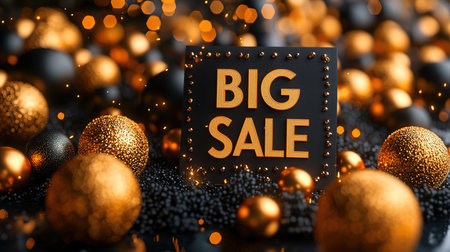 Black Friday, black and gold kraft shopping bag with inscription Big Sale on dark background. Black friday sale, discount, recycling, shopping and ecology concept. With copy space.の素材