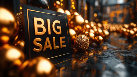 Black Friday, black and gold kraft shopping bag with inscription Big Sale on dark background. Black friday sale, discount, recycling, shopping and ecology concept. With copy space.の素材