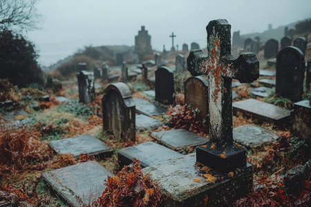 Scary Gothic castle on Halloween night, haunted palace or mansion for dark blue background. Spooky view of old mystery castle and bats in full moon. Horror scene with big glowy house, fantasy place.の素材