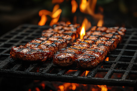 Barbecue Fire Grill With Cookout Food.の素材