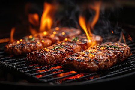 Barbecue Fire Grill With Cookout Food.の素材