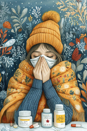 Young sad displeased upset woman wear hold napkin blowing nose isolated on plain background studio portrait Healthy lifestyle ill sick disease treatment cold season concept. The girl sneezes into a handkerchief.の素材