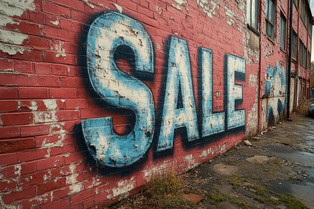 The inscription big sale on the brick wall.の素材