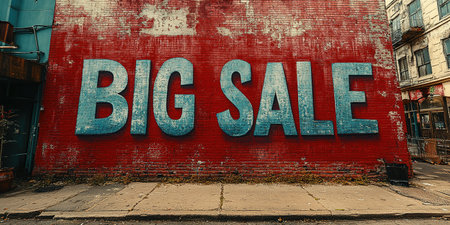 The inscription big sale on the brick wall.の素材