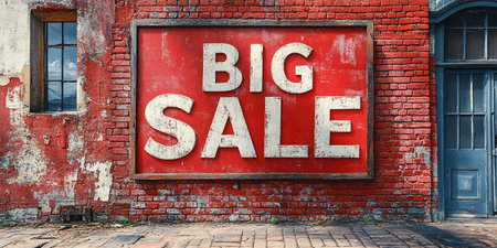 The inscription big sale on the brick wall.の素材