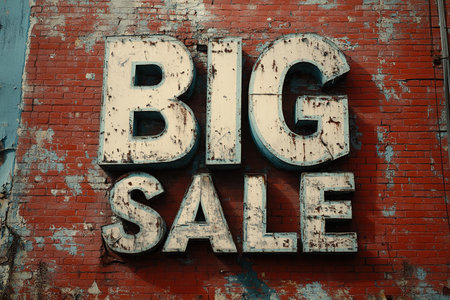 The inscription big sale on the brick wall.の素材