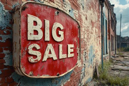 The inscription big sale on the brick wall.の素材