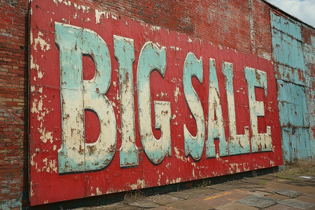 The inscription big sale on the brick wall.の素材