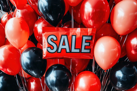 Black Friday, red kraft shopping bag with inscription Sale on red background. Black friday sale, discount, recycling, shopping and ecology concept. With copy space.の素材