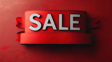 Black Friday Sale or Discount banner. Red clothes tag over red background. Modern minimal design with space for text. Template for promotion, advertising, web, social and fashion ads.の素材