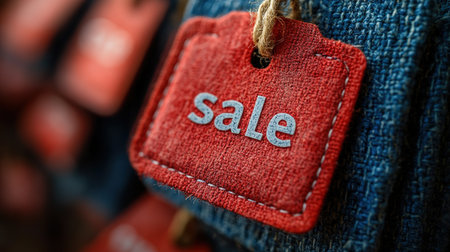 Black Friday Sale or Discount banner. Red clothes tag over red background. Modern minimal design with space for text. Template for promotion, advertising, web, social and fashion ads.の素材