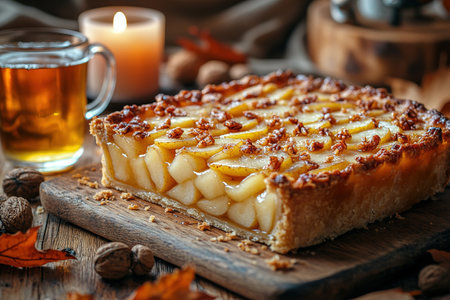 Apple pie decorated with lattice overhead shot, fall baking concept.の素材