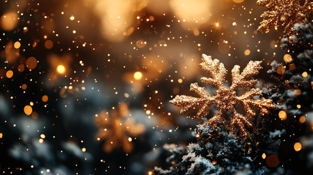 Gold and dark blue Fireworks and bokeh in New Year eve and copy space. Abstract background holiday.の素材