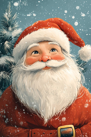 Close up shot of senior bearded man in santa clause outfit carrying gift boxes, christmas spirit, holiday moodの素材