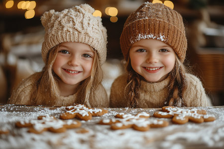 Children's master class on cooking and decorating Christmas cookies.の素材
