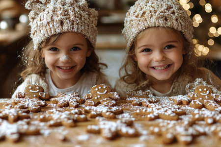 Children's master class on cooking and decorating Christmas cookies.の素材