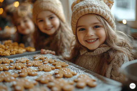Children's master class on cooking and decorating Christmas cookies.の素材