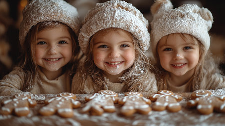 Children's master class on cooking and decorating Christmas cookies.の素材