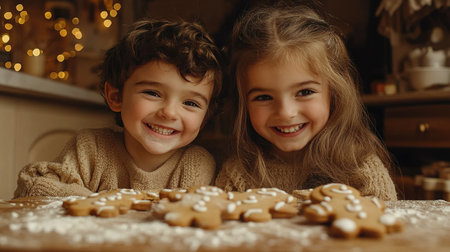 Children's master class on cooking and decorating Christmas cookies.の素材