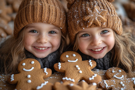Children's master class on cooking and decorating Christmas cookies.の素材