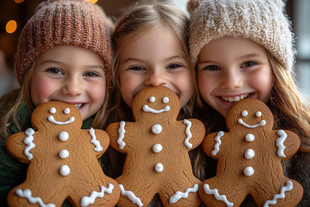 Children's master class on cooking and decorating Christmas cookies.の素材