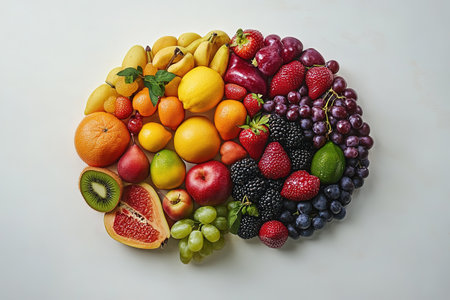 Brain made out of fruits and vegetables isolated on white background.の素材