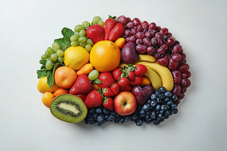 Brain made out of fruits and vegetables isolated on white background.の素材