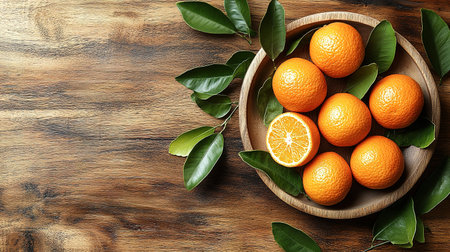 Christmas new year background with tangerines and a fir branch with garland, winter still. selective focus.の素材