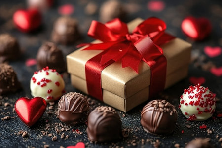 Gift boxes of gourmet chocolates for Valentine's Day.の素材