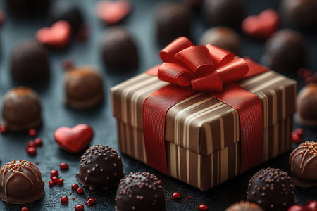 Gift boxes of gourmet chocolates for Valentine's Day.の素材