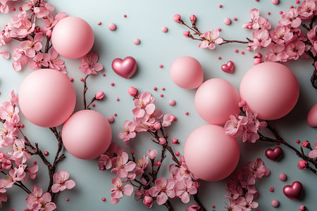 Air Balloons of heart shaped foil on pastel pink background. Love concept. Holiday celebration. Valentine's Day or wedding/bachelorette party decoration. Metallic balloon.の素材