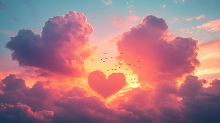 heart shaped cloud on bright blue sky white clouds.の素材