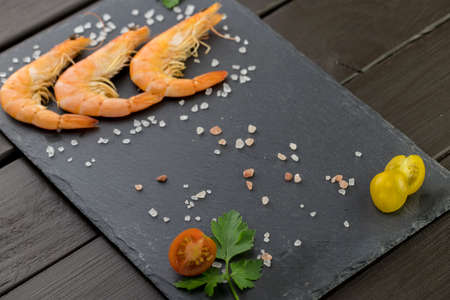 Shrimp on a dark backgroundの写真素材