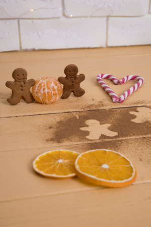 Christmas cookies, christmas candy cane with cinnamonの写真素材