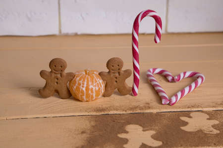 Christmas cookies, christmas candy cane with cinnamonの写真素材