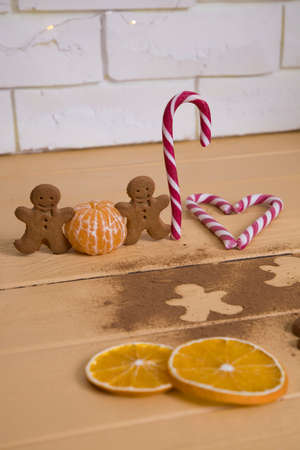 Christmas cookies, christmas candy cane with cinnamonの写真素材