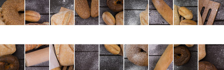 Assortment of bread. Bakery products. Various bread with a beautiful crisp. bread collage. Close up,...