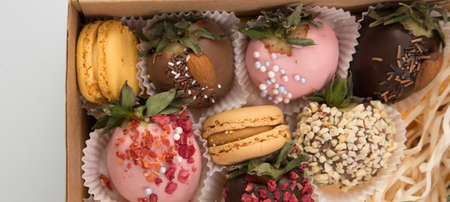 Box of Chocolate covered strawberriesの写真素材