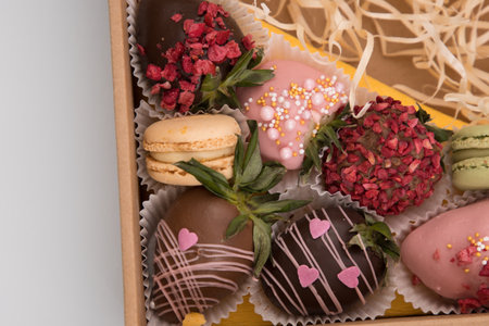 Box of Chocolate covered strawberriesの写真素材