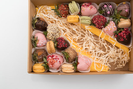 Box of Chocolate covered strawberriesの写真素材