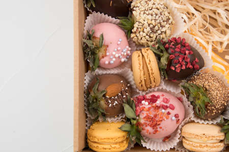 Box of Chocolate covered strawberriesの写真素材